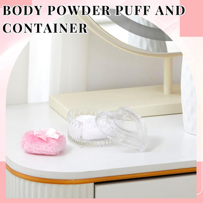 Tioncy 3 Pcs Large Body Powder Puff and Powder Container with Puff Crystal Container Soft Washable Reusable Velour Face Body Glitter Wet Dry Makeup Heart (Clear)
