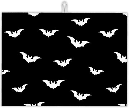 Halloween Black White Dish Drying Mats 18x24 Inch,Halloween Bats Dish Pad Drying Rack Mat for Kitchen Counter Ultra Absorbent Microfiber Dishware Coffee Maker Bar Countertop Decor