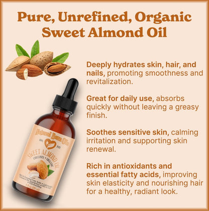 Sweet Almond Oil, 1 Gallon, Organic, Cold-Pressed, Nutrient-Rich, Excellent for Soft Skin, Lustrous Hair. Natural Born Oils.