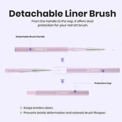 Beetles Nail Art Brushes, 1pcs Liner Brush Size 15mm Painting Art Design Manicure Pen Detachable Handle and Protect Cap Professional Nail Tools for Lines, Details, Fine Drawing