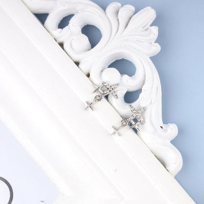 Vintage Rhinestone Star Earrings Silver Star Stud Earrings Crystal Star Drop Earrings Bling Cz Paved Star Earrings Jewelry for Women