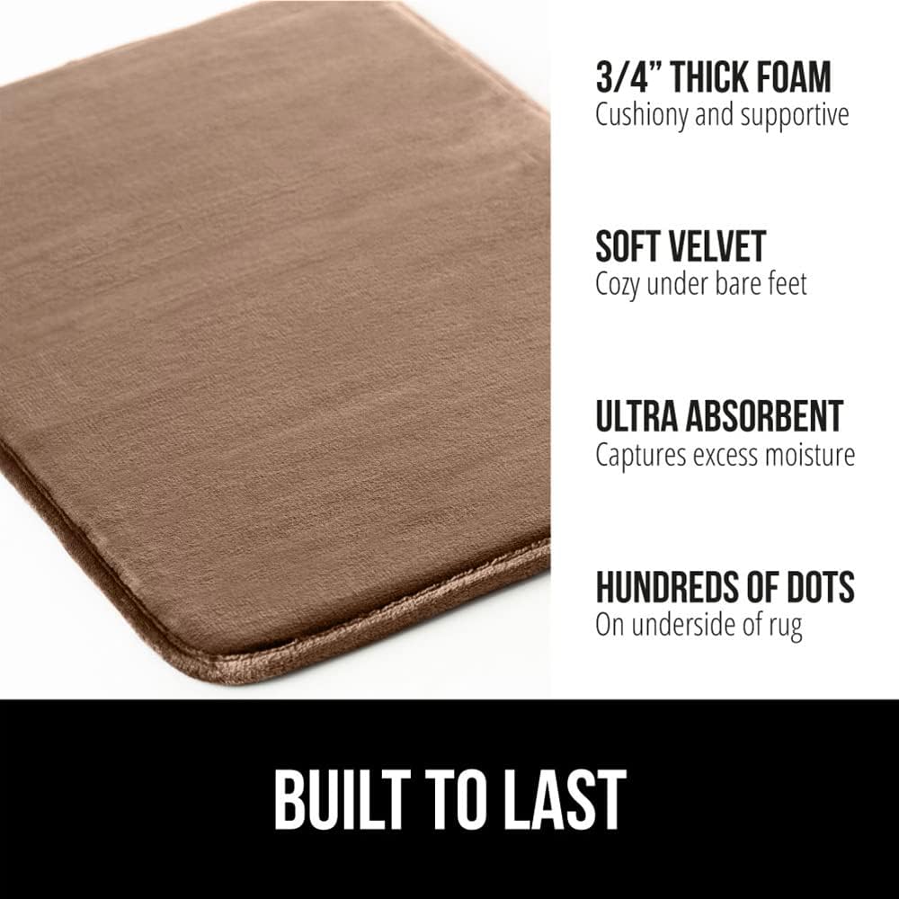 GORILLA GRIP Memory Foam Bath Mat, Soft Absorbent Velvet Bathroom Mats, Durable Dots on Underside, Machine Washable Bathmat, Carpet Rug Room Decor for Shower Tub Floor RV, 36x24 Rugs, Taupe