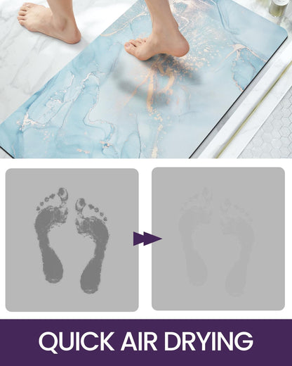 DEXI Bathroom Mat Ultra Thin, Non Slip Bath Rug for Shower Floor, Absorbent Quick Dry Marble Bathmats Low Profile, 17x43, Blue