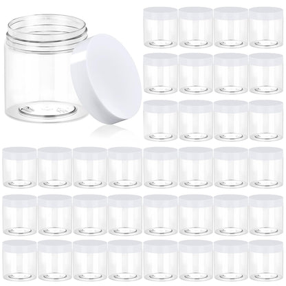 36 Pack 4 OZ Plastic Jars Round Clear Cosmetic Container Jars with White Lids, Eternal Moment Plastic Slime Jars for Lotion, Cream, Ointments, Makeup, Eye shadow, Samples, Potravel Storage