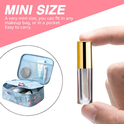 AMORIX 50PCS Mini 1.2ml Lip Gloss Tubes with Wand Empty Lip Gloss Containers Refillable Travel Lip Balm Tubes for Samples with 5ml Syringes DIY Lip Gloss Base + Labels (Gold)