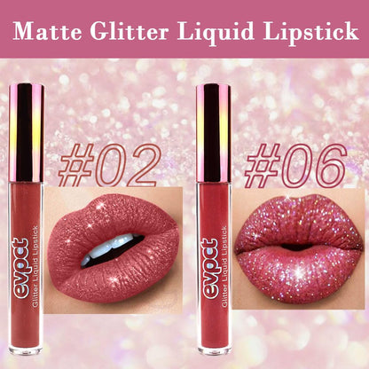 eevpct 2Pcs Mauve Red & Wine Red Matte to Glitter Liquid Lipstick Set Kit for Women Long Lasting Glossy Metallic Shimmer Sparkle Lipstick Lip Gloss 2+6