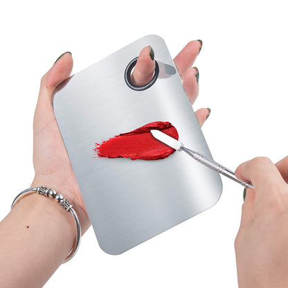 Makeup Mixing Palette, Upgrad Stainless Steel Metal Foundation Palette with Spatula Artist Tool for Mixing Foundation Nail-Art, Size 4.5x2.9 in（2 Pcs）