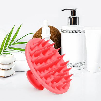 Silicone Scalp Massager Shampoo Brush, Scalp Brush for Hair Growth & Dandruff Removal, Hair Scrubber Scalp Stimulator Exfoliator Brush with Soft Bristles for Wet Dry Scalp Care (Rose Red)