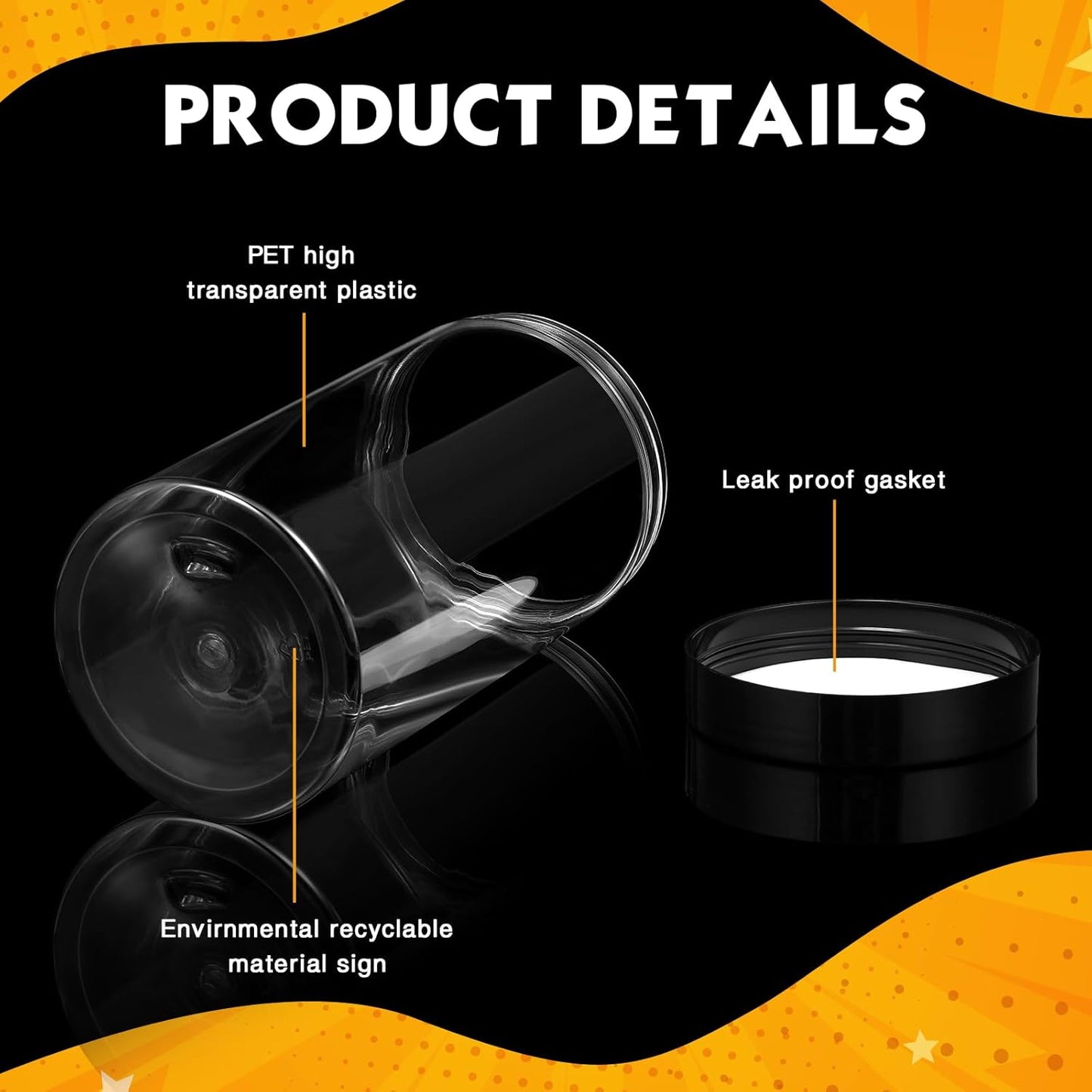 SATINIOR 24 Pieces Empty Clear Plastic Jars with Lids Round Storage Containers Wide Mouth for Beauty Product Cosmetic Cream Lotion Liquid Butter Craft and Food(Black Lid,12 oz)