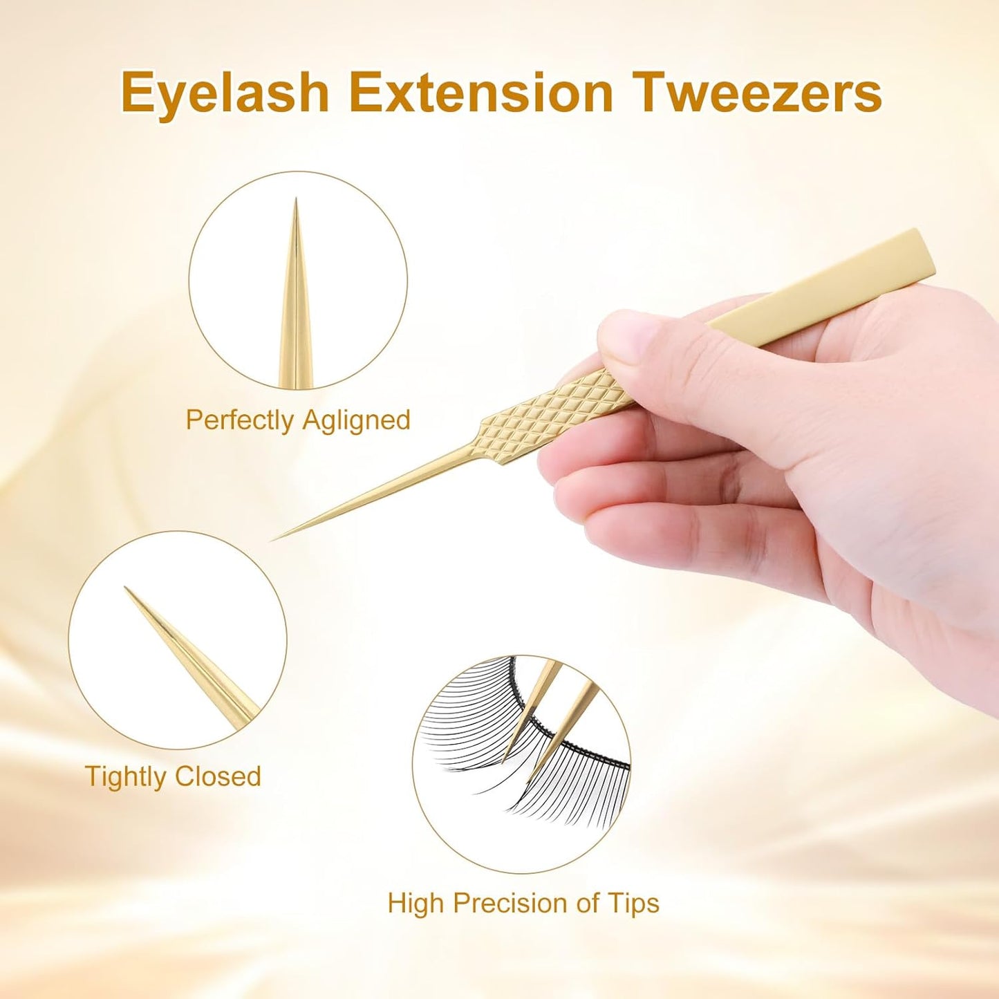 NAGARAKU Precision Fiber Tip Tweezer for Eyelash Extensions Diamond Handle 5cm Slim Tweezers Tip Anti-Static Anti-Slip Stainless Steel Pointed Separate Eyelashes Straight Tweezers with Box(AG-01)