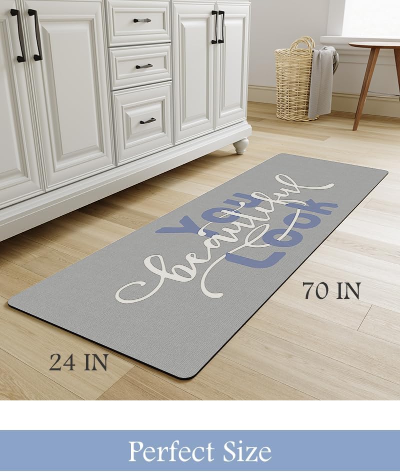 MontVoo-Bath Mat Rug Long Non Slip Super Absorbent Bathroom Runner Stain Resistant Quick Dry Thin Bathroom Mat Fit Under Door-24"x70",Blue-Look