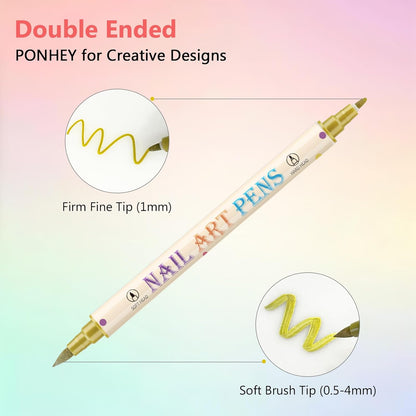 36 Colors Nail Art Pens Set, 3D Nail Polish Pens Quick-Drying Acrylic Paint Markers,For Nail Art Drawing Painting Nail Point Dotting Liner Pen, Nail Design Kit Manicure Tools Home & Salon DIY