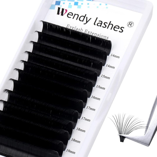 Easy Fan Volume for Lash Artists: Wendy, Handmade Fans for Eyelash Extensions, Self Fanning, Blooming, C-KH, Black, D-0.07-14-20