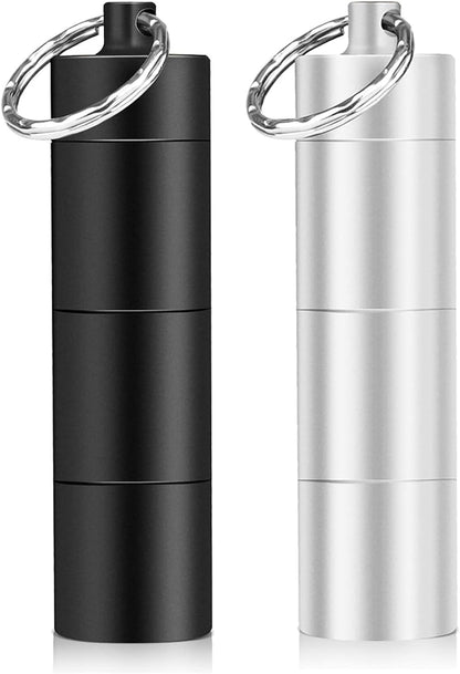 Opret 2 Pack Keychain Pill Holder, 3 Compartments Metal Small Pill Case, Waterproof Portable Travel Pill Box, Pill Container for Purse, Matte Black & Silver