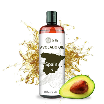 Avocado Oil - Direct from EIR Oils Farm in Spain - 100% Pure Carrier Oil for Hair, Face, and Skin - Hand-Picked, Cold-Pressed Carrier Oil - (8oz)