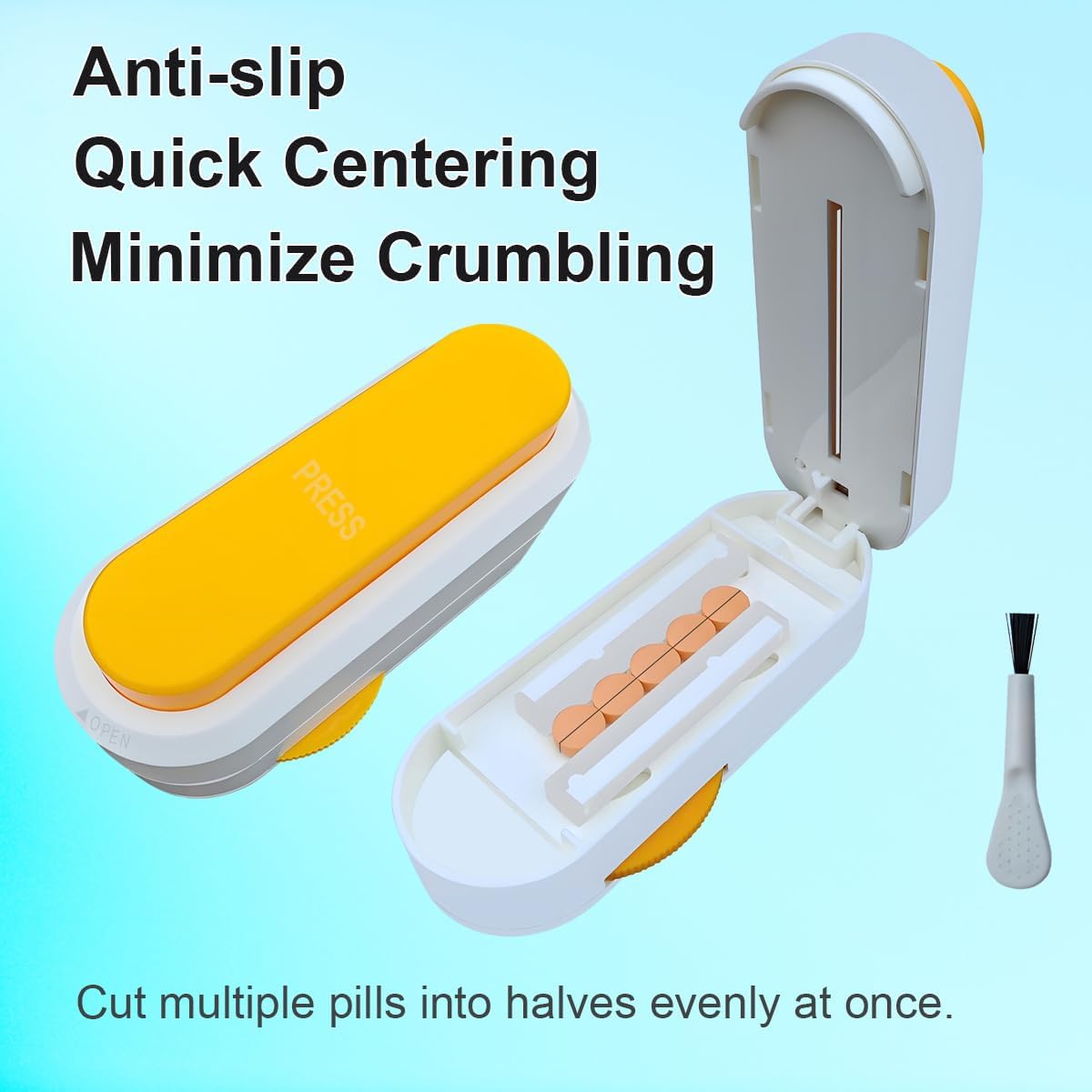 Pill Cutter for Cutting Multiple Pills, Adjustable 1/2 Pill Cutter Splitter for Large, Small and Tiny Pills, with Accurate Centering Device, Hidden but Easy Clean Blade