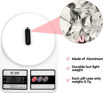 Patelai 12 Pcs Portable Keychain Pill Holder Mini Pocket Pill Case for Men Women Aluminum Geocache Containers Waterproof Metal Medicine Bottle Organizer for Outdoor Camping Travel(Black and Silver)