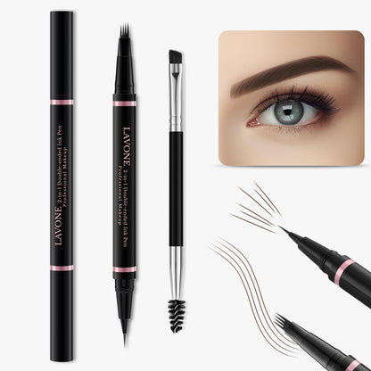 Eyebrow Pencil,2-in-1 Waterproof Eyebrow Pen with 4 Tip Brow Pen and Ultra-Precise Brow Pencil,with Dual-ended Eyebrow Brush,Eyebrow Makeup for Natural Looking Eyebrows - Brunette