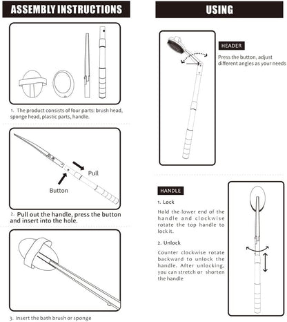 EASACE Long Handle Bath Body Brush & Lotion Applicator for Back Scrubber, Shower Brush with Soft Bristles for Wet or Dry