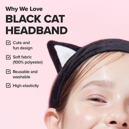 I DEW CARE Face Wash Headband - Black Cat | Adorable Design, Perfect for Washing & Cleansing, Makeup and Spa, Bath, Skincare, Quick Dry, Soft & Fuzzy, Non Slip, Reusable, Teen Girls Stuff
