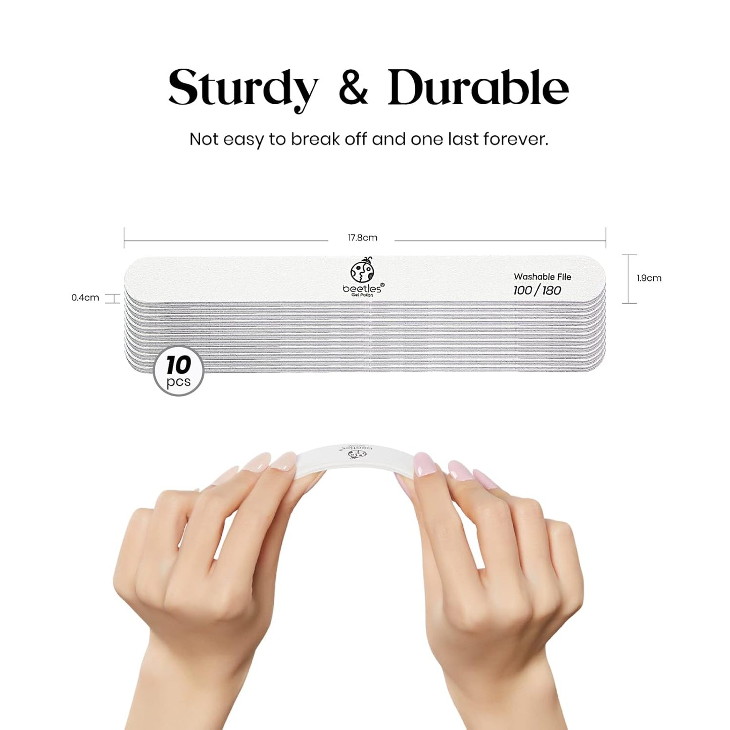 Beetles 10 PCS Professional Nail File Set, Double Sided Emery Board 100/180 Grit Nail Files Manicure Tools Kit for Home and Salon Use Acrylic False Nails