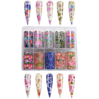 Kalolary 20 Color Starry Sky Stars Nail Art Foil with Nail Glue, Holographic Nail Art Transfer Stickers DIY Decoration, for Nail Art Salon or Home Use
