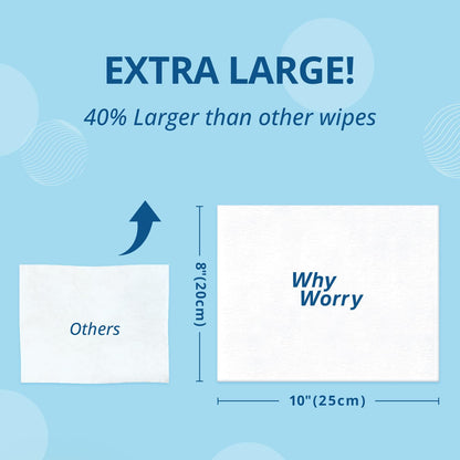 WhyWorry Flushable Wipes for Adults, Extra Large 8"x10" Butt Wipes for Personal Hygiene & Cleansing, Chamomile and Vitamin E, 100% Plant-Based, Septic & Sewer Safe, Sea Incense, 384 Count (8 Packs)