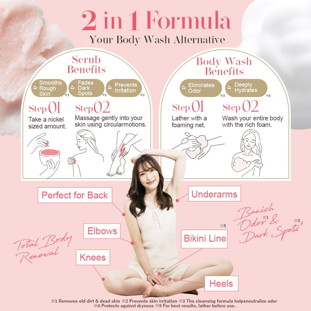 ULRUB Body Scrub 460g Perfumed Scrub Dark Spots Intimate Areas Knees Arms Dead Skin Cells Elbows Heels CICA Extract Placenta Vitamin C Body Smoother Gift CHURACOS Japan For Women ULRUB ulrub