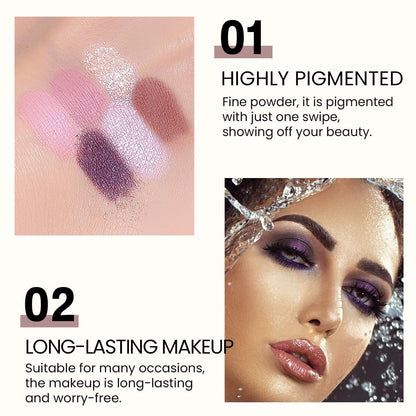 6-Color Pink Champange Purple Matte & Shimmer Eyeshadow Palette with Mirror – Highly Pigmented, Long-Lasting Eye Makeup for Artists & Creative Looks (03#)