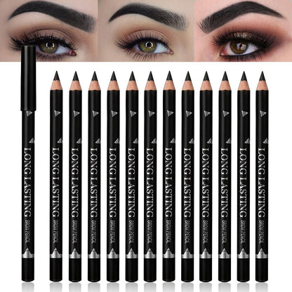 12Pcs Eyebrow Pencils for Women, Wooden Hard-Core Black Eyebrow and Eyeliner Pencil, Long Lasting Waterproof and Sweat-Proof, Beginner Makeup Brow Pencil, Create a Natural Eye Brow Makeup