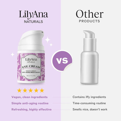 LilyAna Naturals Eye Cream for Dark Circles and Puffiness, Under Eye Cream for Wrinkles and Bags, Anti Aging Eye Cream helps Improve Dryness; for Sensitive Skin - 1.7 oz - Made in USA