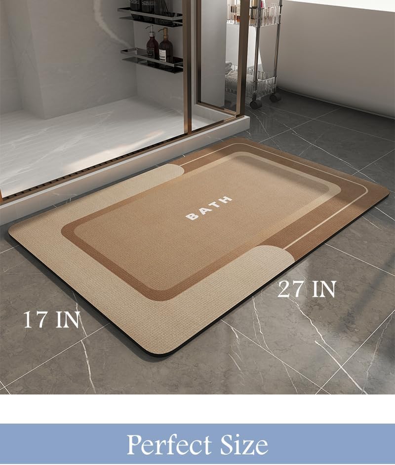 MontVoo Non Slip Bath Mat - Super Absorbent, Stain Resistant, Quick Dry - 17"x27" Brown