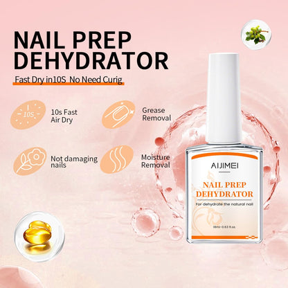 AIJIMEI Professional Natural Nail Polish Dehydration and Acid Free Primer for Acrylic Acid and Gel Nail Polish, Quick Drying Advanced Adhesive Set（18ml/0.63fl.oz)