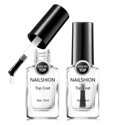 2Pcs Top Coat for Nail Polish, Quick Air Dry Clear Regular Nail Polishes High Shine Finish Long-Lasting Color Protection No Chip Vegan Hema-free Non-gel Salon Nail Art Gift for Women