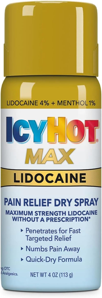 Icy Hot Max Strength Pain Relief Spray with Lidocaine Plus Menthol, 4 Ounces