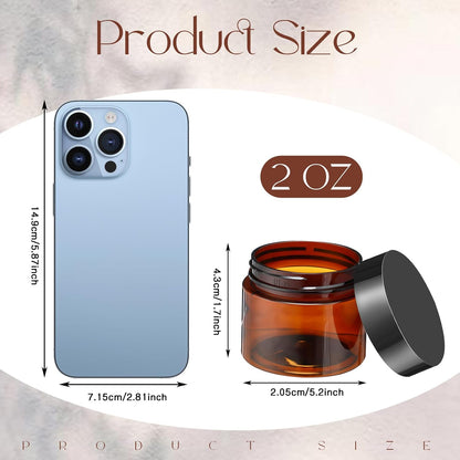 SATINIOR 100 Pcs Plastic Jars with Lids Small Containers Lids Wide Mouth Small Plastic Containers for Lotion Cream Rhinestones Body Butters Travel Storage(2 oz,Amber)