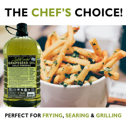 Cold Pressed Grapeseed Oil by Salute Sante! High Temperature Cooking, Healthy Grape Seed Oil, Non-GMO and Kosher for Salad Dressings, Marinades and Dips, Vegan, 1 Gallon