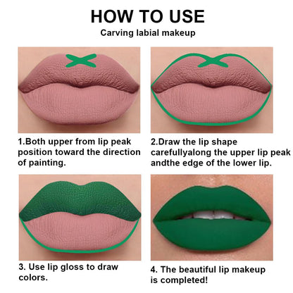 evpct 2Pcs Emerald Forest Green Matte Liquid Lipstick Lip Gloss Stain and Retractable Lip Liner Makeup Set for Women Long Lasting Waterproof 24 Hours Lipstick labial mate larga duracion 24 48#