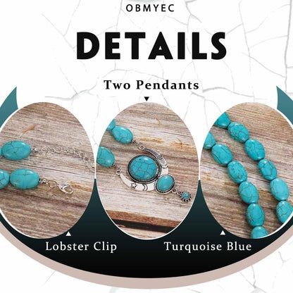 Y2K Necklace Puffy Turquoise Beaded Necklaces Pendant Boho Necklace Leather Choker Wrap Necklaces Jewelry for Women