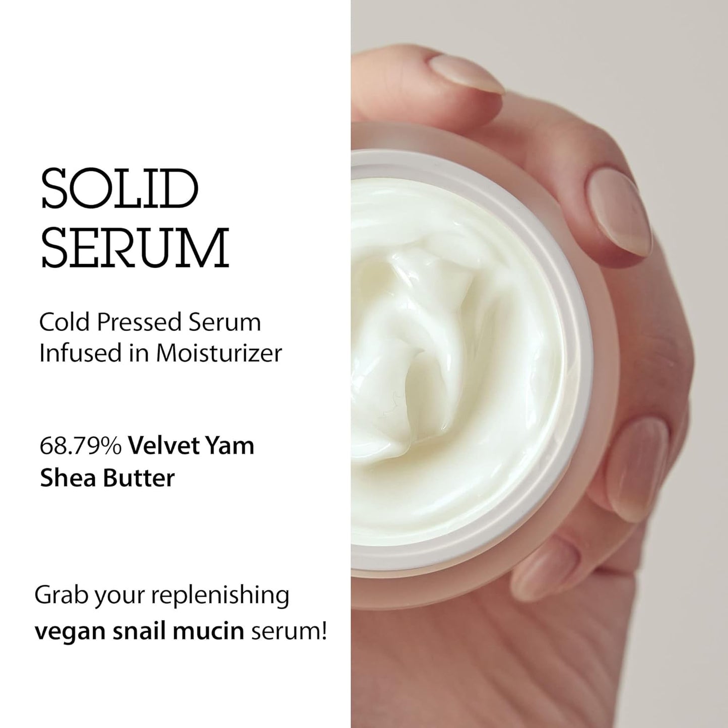 BLITHE Pressed Serum 68.79% Wild Yam Moisturizing Serum with Cream Texture for Women, Vegan Mucin Safe for Sensitive Skin, Korean Skincare 0.91 Fl Oz
