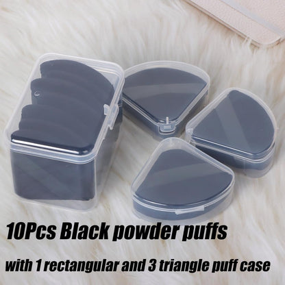 Ocim 10Pcs Triangle Powder Puffs for Face Powder,Soft Velour Triangular Beauty Puff,Makeup Pressed,Baking & Setting Powder Sponge Applicator Pads with Case,Black
