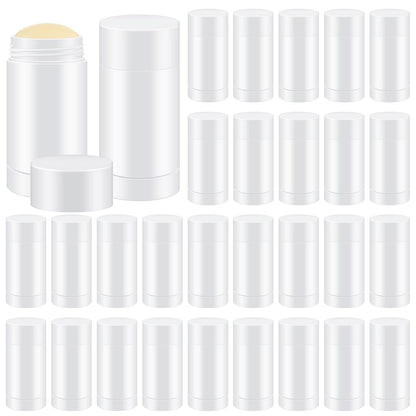 30 Pcs Empty Deodorant Containers Twist up Filling Stick Plastic Deodorant Container Refillable Bottles Bottomfill Round Lip Balm Tubes for Homemade DIY Lipstick Crayon(15 ml,White)