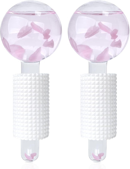 Ice Globes & Ice Roller for Face and Eyes - Facial Massage Tools for Skin Care, Reduce Wrinkles & Puffiness, Cooling Globes & Roller Ball for Glowing Skin 2PCS (Pink)