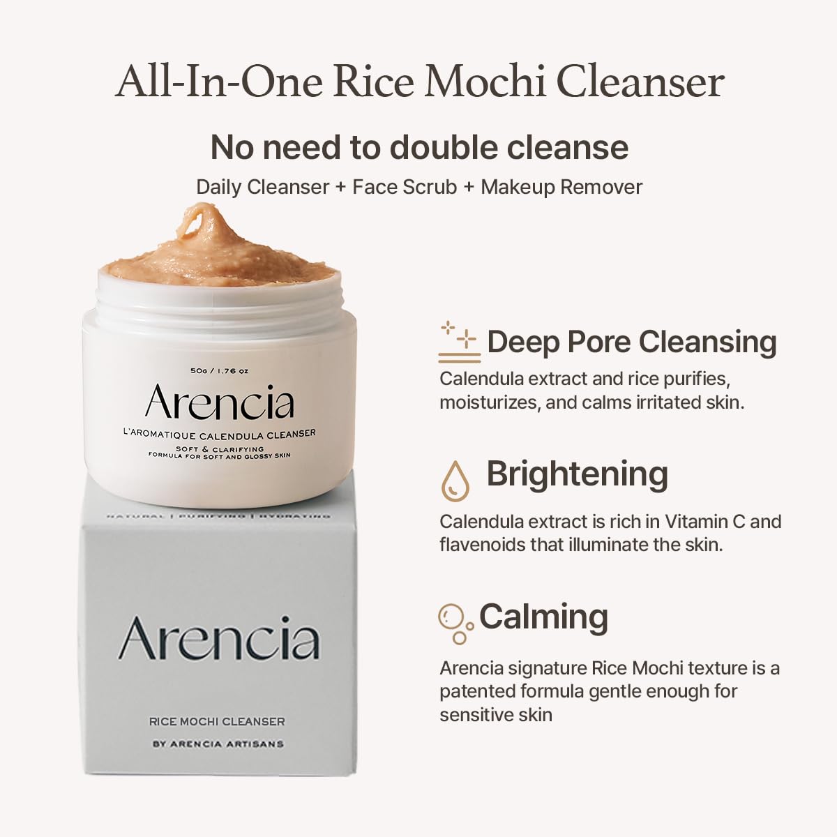 Calendula Rice Mochi Fresh Cleanser - Moisturizing & Deep-Cleansing (1.76oz)