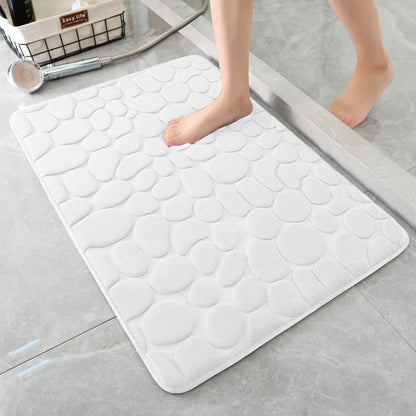 YIHOUSE Bath Mat, Memory Foam, Cobblestone, Bathroom Rugs, 20 x 32, White, Super Water Absorbent, Non-Slip, Machine Washable
