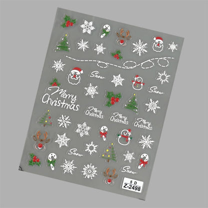 5D Embossed Christmas Nail Stickers Self Adhesive Christmas Nail Art Stickers Snowman Snowflake Nail Decals Winter Nail Design Santa Claus Nails Supplies for Women Girls 2 Sheets