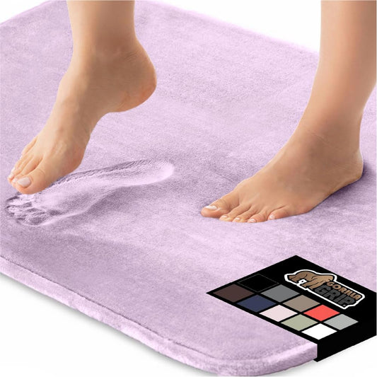 GORILLA GRIP Memory Foam Bath Mat, Soft Absorbent Velvet Bathroom Mats, Durable Dots on Underside, Machine Washable Bathmat, Carpet Rug Room Decor for Shower Tub Floor RV, 30x20 Rugs, Purple