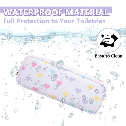 Small Pencil Case Makeup Bag for Purse, Cute Pencil Pouch Nylon Preppy Makeup Brush Bag with Zipper, Girls Portable Stationery Storage Case for Office School College(Slim-White Heart)
