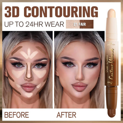 2Pcs Cream Contour Stick Face Body Makeup Dual Ended, Nuetral Nude Beige & Darker Nude Pink no Transfer Waterproof 2 in 1 Cream Concealer Stick Contouring Makeup Set, Face Nose Contour Bronzer Sticks