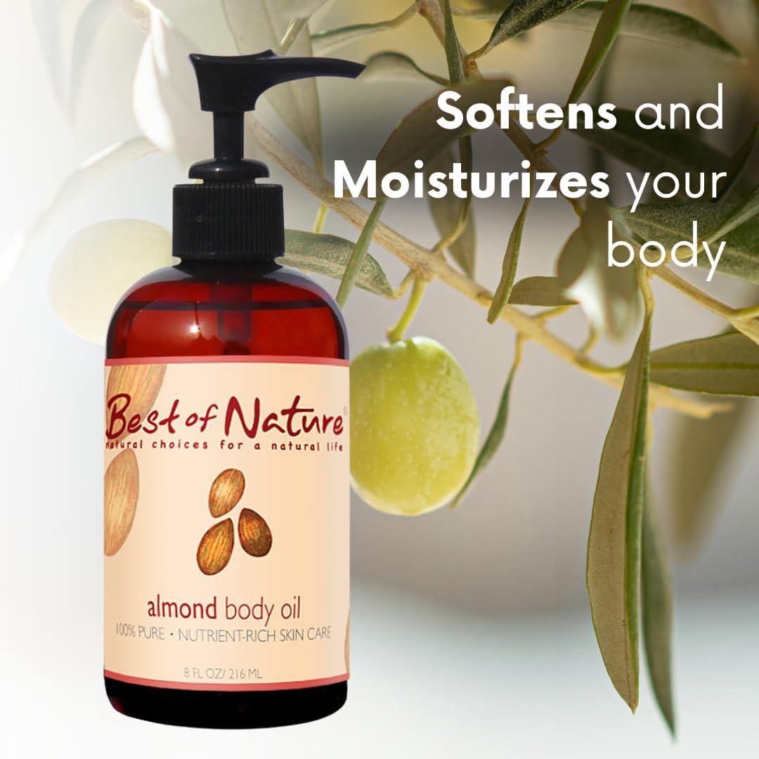 Best of Nature 100% Pure Sweet Almond Oil – Moisturizing Massage & Body Oil, Unscented for Hair, Skin, Face, Soap Making, Aromatherapy, Ideal Carrier for Essential Oils, 1 Gallon (128 fl oz)